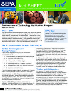 Environmental Technology Verification Program / Environmental technology / Environmental science / Emission standards / ETV / Water pollution / United States Environmental Protection Agency / Water quality / Drinking water / Environment / Pollution / Earth