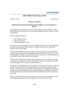 INFORMATION BULLETIN October 21, 2004 Partnerships BC  PROJECT UPDATE