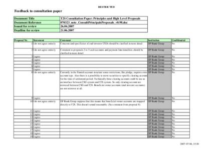 RESTRICTED  Feedback to consultation paper Document Title Document Reference Issued for review