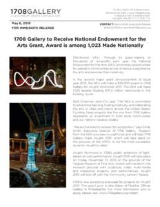 1708GALLERY A NON PROFIT SPACE FOR NEW ART May 6, 2015 FOR IMMEDIATE RELEASE