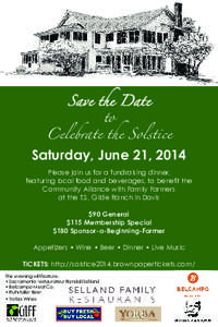 Save the Date to Celebrate the Solstice  Saturday, June 21, 2014