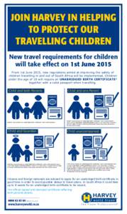 JOIN HARVEY IN HELPING TO PROTECT OUR TRAVELLING CHILDREN New travel requirements for children will take effect on 1st June 2015 From 1st June 2015, new regulations aimed at improving the safety of