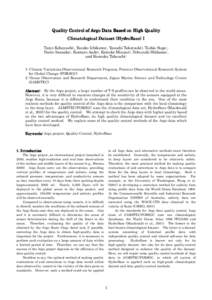 Quality Control of Argo Data Based on High Quality Climatological Dataset (HydroBase) I Taiyo Kobayashi1, Yasuko Ichikawa1, Yasushi Takatsuki2, Toshio Suga1, Naoto Iwasaka1, Kentaro Ando2, Keisuke Mizuno2, Nobuyuki Shika