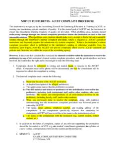 ACCET Document 49.1 Date Developed: April 1990 Date Revised: April 2008/Draft August 2012 Page 1 of 2 Pertinent to: All institutions