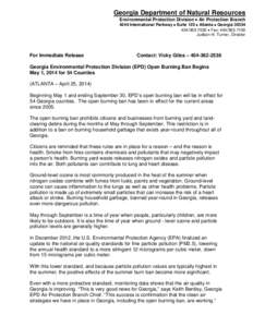 Georgia Department of Natural Resources Environmental Protection Division • Air Protection Branch 4244 International Parkway • Suite 120 • Atlanta • Georgia[removed]7000 • Fax: [removed]Judson H. Turn