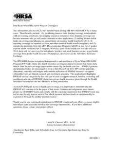 Dear Ryan White HIV/AIDS Program Colleagues Letter