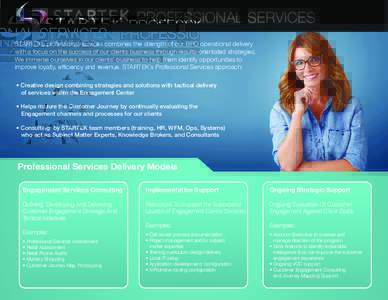 PROFESSIONAL SERVICES STARTEKs professional services combines the strength of our BPO operational delivery with a focus on the success of our clients business through results-orientated strategies. We immerse ourselves i
