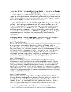 Applying Webb’s Depth-of-Knowledge (DOK) Levels in Social Studies Karin K. Hess According to Norman L. Webb (“Depth-of-Knowledge Levels for Four Content Areas,”