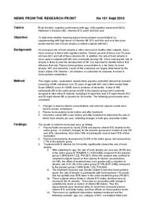 NEWS FROM THE RESEARCH FRONT Topics: No 101 SeptBrain function, cognitive performance with age, mild cognitive impairment (MCI),