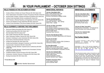 In Your Parliament - October 2004