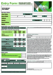 Entry Form  Saturday April 18, 2015 HANGING ROCK, WOODEND, VIC 2015