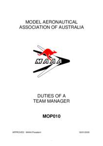 MODEL AERONAUTICAL ASSOCIATION OF AUSTRALIA DUTIES OF A TEAM MANAGER MOP010