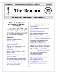 Volume 2, No. 7  National Domestic Preparedness Office Newsletter April, 2000