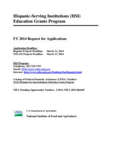 Agricultural education / National Institute of Food and Agriculture / Education in the United States / United States / Agriculture in the United States / Rural community development / Education policy / Higher education in the United States / Hispanic-serving institution