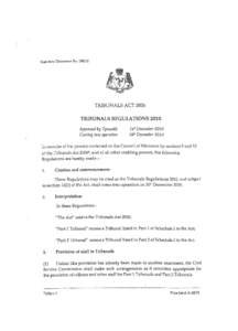 Statutory Document No[removed]TRIBUNALS ACT 2006 TRIBUNALS REGULATIONS 2010 Approved by Tynwald Coming into operation