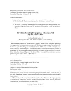 Originally published in Rio Grande Sierran Newsletter of the Rio Grande Chapter, Sierra Club November/December 1999, pp. 19–21 (Mike Hudak’s notes: 1. The Rio Grande Chapter encompasses New Mexico and western Texas. 