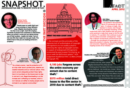 SNAPSHOT.  AUSTRALIAN FILM AND TV INDUSTRY STATE OF PLAY SNAPSHOT. AUSTRALIAN FILM AND TV INDUSTRY STATE OF PLAY