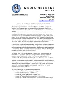 MEDIA RELEASE Oct 6, 2014 FOR IMMEDIATE RELEASE *********************************  CONTACT: Nancy Heil