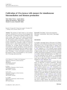 J Appl Phycol DOIs10811z Cultivation of Ulva lactuca with manure for simultaneous bioremediation and biomass production Mette Møller Nielsen & Annette Bruhn &