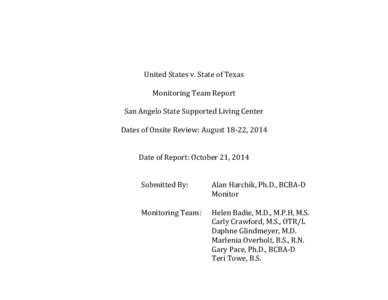 United States v. State of Texas Monitoring Team Report, San Angelo State Supported Living Center, Oct. 21, 2014