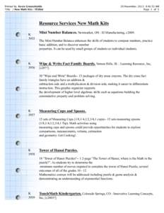 Printed by: Kevin Greenshields Title: / New Math Kits : YESNet 20 November, 2013 8:46:53 AM Page 1 of 5