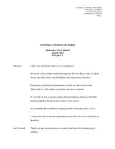 NATIONAL COUNCIL ON AGING Moderator: Joe Caldwell[removed]:55 pm CT Confirmation # [removed]Page 1