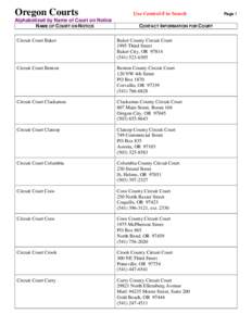 Oregon Courts Alphabetized by Name of Court on Notice NAME OF COURT ON NOTICE Use Control-F to Search CONTACT INFORMATION FOR COURT