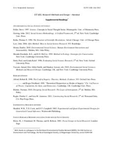 D.A. Sonnenfeld, Instructor  SUNY-ESF, Fall 2012 EST 603, Research Methods and Design – Handout Supplemental Readings *