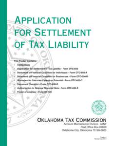 Application for Settlement of Tax Liability This Packet Contains: •	 Instructions