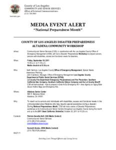 Disaster preparedness / San Gabriel Valley / Humanitarian aid / Occupational safety and health / National Preparedness Month / Office of Emergency Management / Preparedness / Altadena /  California / Public safety / Management / Emergency management