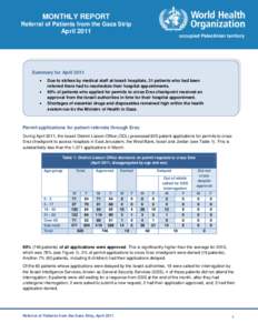 MONTHLY REPORT Referral of Patients from the Gaza Strip April 2011  ––