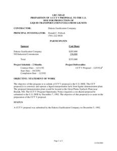 LRC-XII-42 PREPARTION OF A CCT V PROPOSAL TO THE U.S. DOE FOR PRODUCTION OF LIQUID TRANSPORTATION FUELS FROM LIGNITE CONTRACTOR: