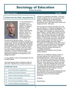 Sociology of Education Section Newsletter Volume 16, Issue 3 Fall 2013