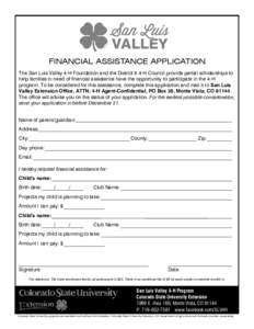 San Luis Valley 4-H Financial Assistance Application