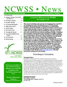 NCWSS • News North Central Weed Science Society www.ncwss.org ► Columbus Welcomes The NCWSS December 9-12 ......................... 1-2 ► Traveling to Columbus ................. 1-3