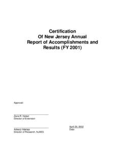 Certification Of New Jersey Annual Report of Accomplishments and Results (FY[removed]Approval: