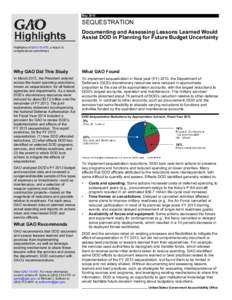 GAOHighlights, SEQUESTRATION: Documenting and Assessing Lessons Learned Would Assist DOD in Planning for Future Budget Uncertainty