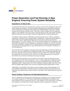 Power Generation and Fuel Diversity in New England: Ensuring Power System Reliability Dependence on Natural Gas As demand for both electricity and natural gas continues to grow in New England, the region will need to imp