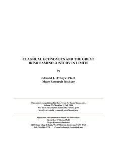 CLASSICAL ECONOMICS AND THE GREAT IRISH FAMINE: A STUDY IN LIMITS by