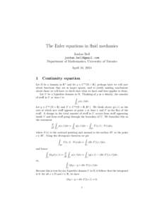 The Euler equations in fluid mechanics Jordan Bell  Department of Mathematics, University of Toronto April 14, 2014