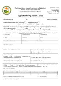 Turks and Caicos Islands Department of Agriculture Animal Health Services Division Animal Establishment Inspection Programme 16 Paradise Avenue Butterfield Square