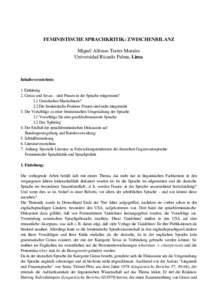 FEMINISTISCHE SPRACHKRITIK: ZWISCHENBILANZ Miguel Alfonso Torres Morales Universidad Ricardo Palma, Lima Inhaltsverzeichnis: 1. Einleitung