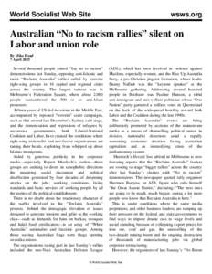 World Socialist Web Site  wsws.org Australian “No to racism rallies” silent on Labor and union role