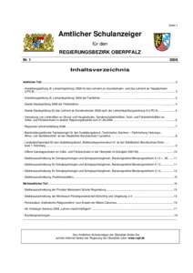 Seite 1  Amtlicher Schulanzeiger für den REGIERUNGSBEZIRK OBERPFALZ Nr. 1