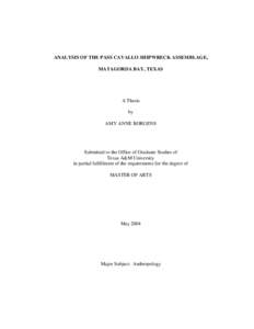 ANALYSIS OF THE PASS CAVALLO SHIPWRECK ASSEMBLAGE, MATAGORDA BAY, TEXAS A Thesis by AMY ANNE BORGENS