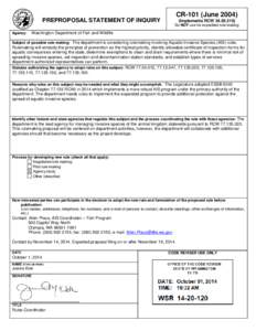 CR-101 (June[removed]PREPROPOSAL STATEMENT OF INQUIRY (Implements RCW[removed]Do NOT use for expedited rule making