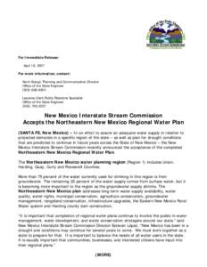 For Immediate Release: April 19, 2007 For more information, contact: Karin Stangl, Planning and Communication Director Office of the State Engineer[removed]