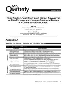 RESEARCH ARTICLE  KNOW YOURSELF AND KNOW YOUR ENEMY: AN ANALYSIS OF FIRM RECOMMENDATIONS AND CONSUMER REVIEWS IN A COMPETITIVE ENVIRONMENT Wael Jabr