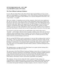 IWVWD PRESS RELEASE – NOV[removed]Tom Mulvihill November GM Column The Water Efficient Landscape Ordinance In early 2007, the Indian Wells Valley Water District Board and the Ridgecrest City Council approved a Memorandum