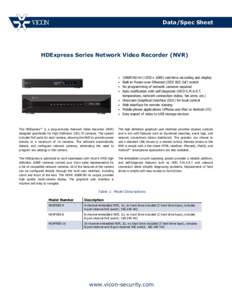 Data/Spec Sheet  HDExpress Series Network Video Recorder (NVR) •	 •